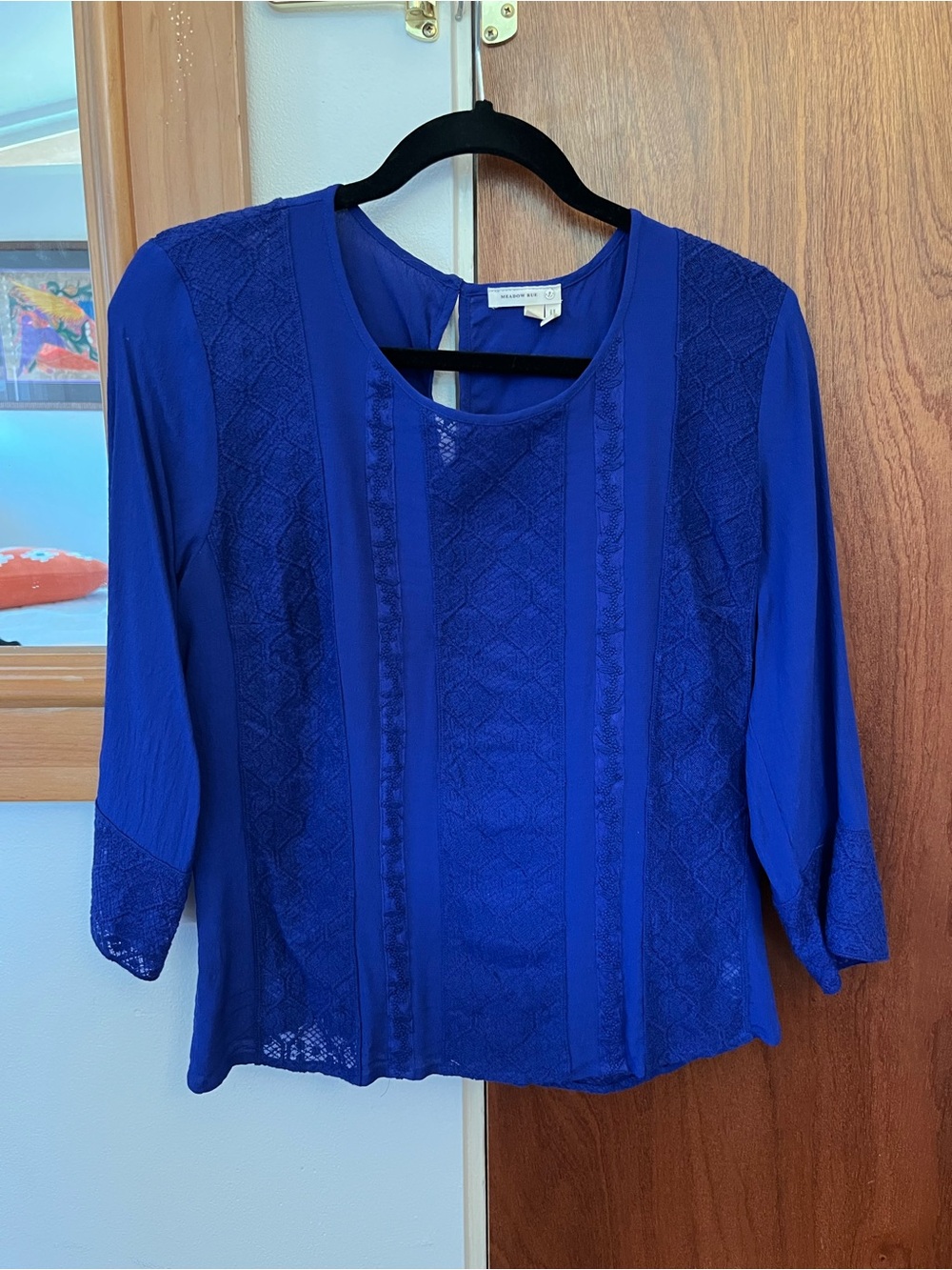 Women's Royal Blue Lace-Panel Blouse